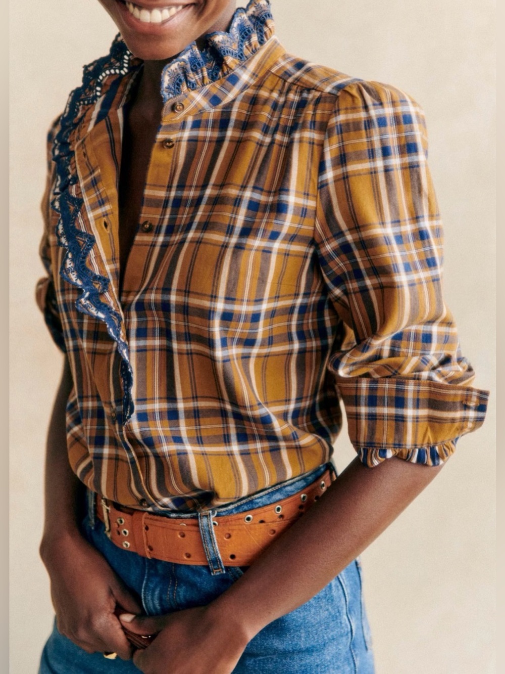 Sezane Chlo Shirt - Ochre Checks